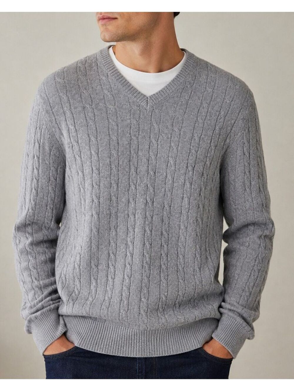 Vintage/Y2K Bass Heritage Collection 100% Cotton Cable Knit V-Neck Sweater Large